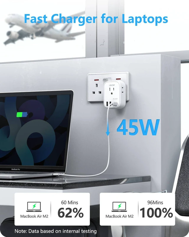Alt view image 4 of 7 - US to UK Ireland Travel Plug Adapter, PD45W Grounded Type G Adapter Travel Adapter with 4 Outlets 4 USB Ports(2 USB C), Power Plug for US to Dubai Scotland British London England Singapore