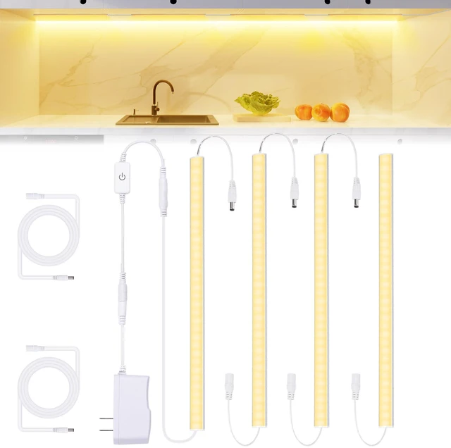 Main image of Under Cabinet Lights Plug-in, 4 Pack x 12inch Warm White 3000K LED Under Cabinet Lighting, Dimmable Under Counter Lights with Memory Function, LED Light Bars for Kitchen Pantry Desk