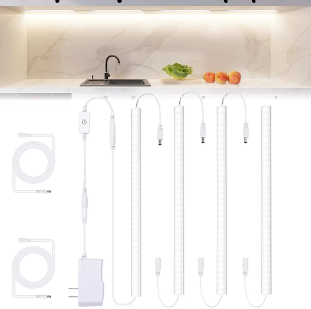 Main image of Under Cabinet Lights Plug-in, 4 Pack x 12inch LED Under Cabinet Lighting, Dimmable Plug-in Light Bar for Desk, Under Kitchen Counter LED Lights with Memory Function, Cold White 6500K