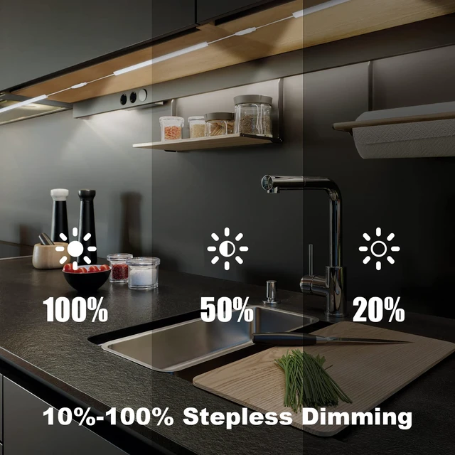 Alt view image 3 of 6 - 6PCS x 12 Inch Under Cabinet Lights Plug-in, Dimmable LED Under Cabinet Lighting, Cold White 6000K Under-Counter Light Fixtures with Memory Function, Under Counter LED Lights for Kitchen