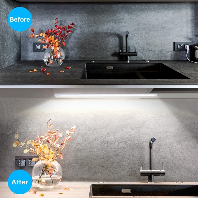 Alt view image 4 of 7 - Under Cabinet Lights Plug-in, 4 Pack x 12inch LED Under Cabinet Lighting, Dimmable Plug-in Light Bar for Desk, Under Kitchen Counter LED Lights with Memory Function, Cold White 6500K