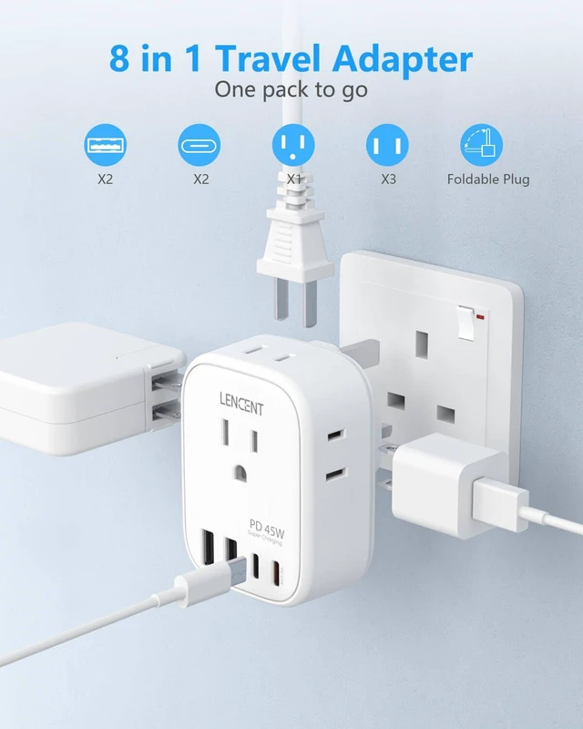 Alt view image 5 of 7 - US to UK Ireland Travel Plug Adapter, PD45W Grounded Type G Adapter Travel Adapter with 4 Outlets 4 USB Ports(2 USB C), Power Plug for US to Dubai Scotland British London England Singapore