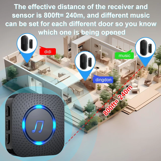 Alt view image 7 of 7 - Door Chime Alarm When Open for Kids Safety, Home and Business 26 chimes, 5 volume levels up to 110 dB, 500 FT wireless range and easy setup for home, business, kids and elderly safety