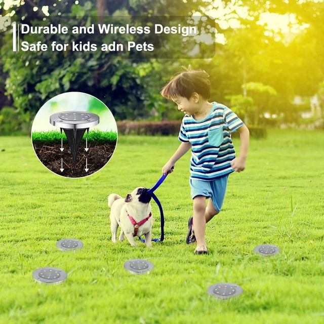 Alt view image 4 of 7 - Solar Ground Lights Outdoor, 8 Pack 8 LED Solar Disk Lights Waterproof Garden In-ground Pathway Light Landscape Lighting for Lawn,Yard,Deck,Patio,Walkway (Blue)