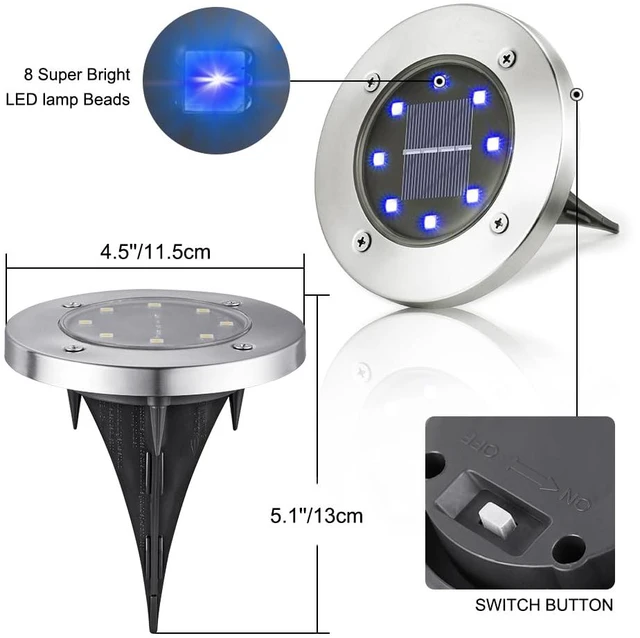Alt view image 3 of 7 - Solar Ground Lights Outdoor, 8 Pack 8 LED Solar Disk Lights Waterproof Garden In-ground Pathway Light Landscape Lighting for Lawn,Yard,Deck,Patio,Walkway (Blue)