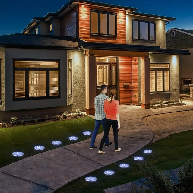 Alt view image 6 of 7 - Solar Ground Lights Outdoor, 8 Pack 8 LED Solar Disk Lights Waterproof Garden In-ground Pathway Light Landscape Lighting for Lawn,Yard,Deck,Patio,Walkway (Blue)