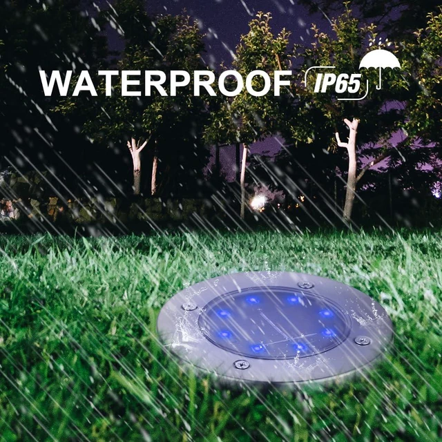 Alt view image 7 of 7 - Solar Ground Lights Outdoor, 8 Pack 8 LED Solar Disk Lights Waterproof Garden In-ground Pathway Light Landscape Lighting for Lawn,Yard,Deck,Patio,Walkway (Blue)