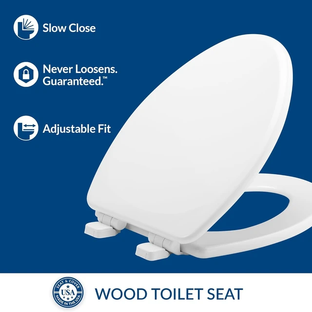 Alt view image 2 of 3 - Linden Slow Close Toilet Seat, Non Slip Heavy Duty Wood, Easy Install, Elongated, White
