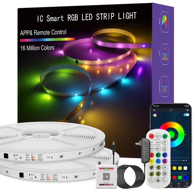 Main image of LED Lights for Bedroom, 100FT IC RGB LED Strip Lights, Smart Control Color Changing, Multiple Colors Chasing Effects, APP & Remote Control, Timer Function, Music Sync Lights for Party, Kitchen