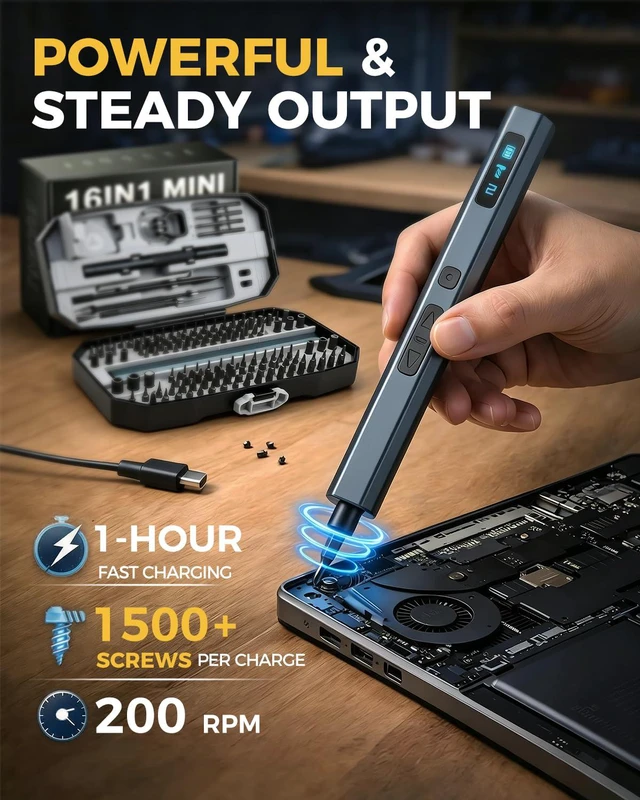 Alt view image 3 of 7 - 160 in 1 Mini Electric Screwdriver Set: Cordless Precision Power Tool Kit 140 S2 Magnetic Bits, 5 Torque Settings, 4 LED Lights, Storage Case, PC Electronics Repair, Men's Tech Gift