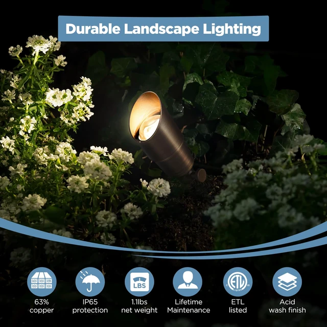 Alt view image 2 of 7 - Solid Brass Outdoor Landscape Spotlights, 12V Heavy Duty Low Voltage LED Spot Light Waterproof for Garden and Yard Up Lighting, Bronze Accent Lighting Fixture, with 2700K MR16 Bulb 1 Pack