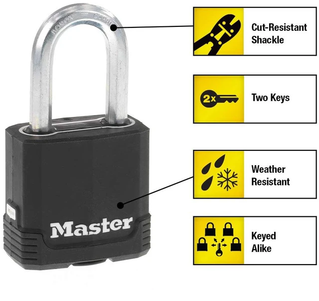 Alt view image 3 of 6 - Magnum Outdoor Padlock, Heavy-Duty Keyed Lock, 4-Pack, M115XQLF 1-7/8-inch Weather Resistant Lock Protects Outdoor Storage and Fences, Tools & Job Boxes, Tough-Cut Boron-Carbide Shackle - Padlocks