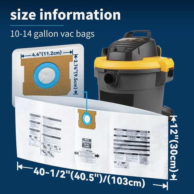 Alt view image 4 of 7 - 3 Pack for Shop Vac Bags 10-14 Gallon Type F/I 90662 90672 Heavy Duty Filter Bags for 2-1/2" Port Vacuum