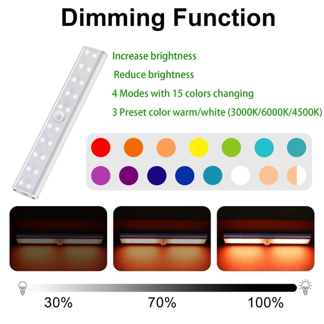 Alt view image 6 of 7 - 48 LED Under Cabinet Lighting Wireless, 15 Colors Changeable Rechargeable RGB Under Cabinet Lights Remote Control Under Counter Lights Mini Night Light Bar for Indoor Display Shelf, 4 Pack
