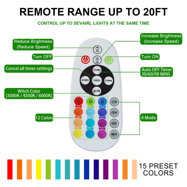 Alt view image 5 of 7 - 48 LED Under Cabinet Lighting Wireless, 15 Colors Changeable Rechargeable RGB Under Cabinet Lights Remote Control Under Counter Lights Mini Night Light Bar for Indoor Display Shelf, 4 Pack
