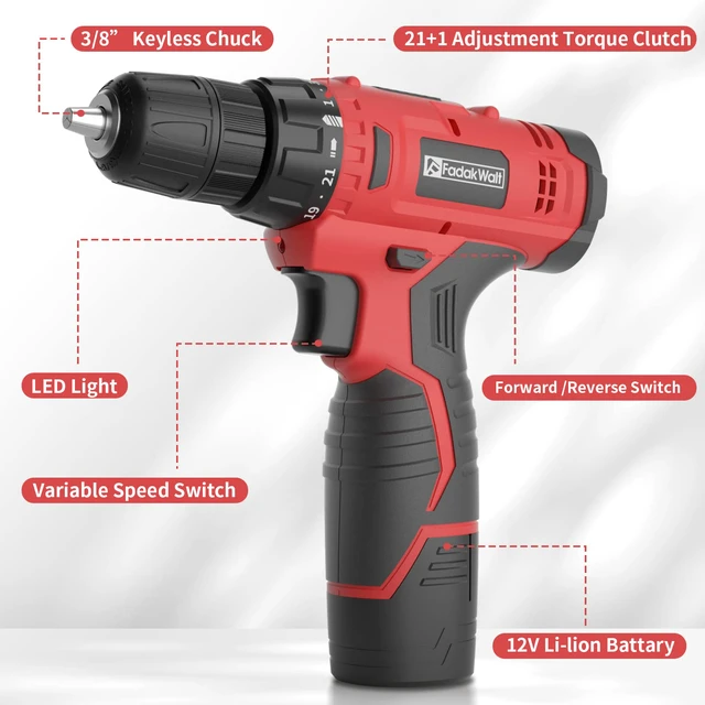 Alt view image 2 of 7 - Cordless Drill Set, 20V Electric Power Drill with Battery And Charger