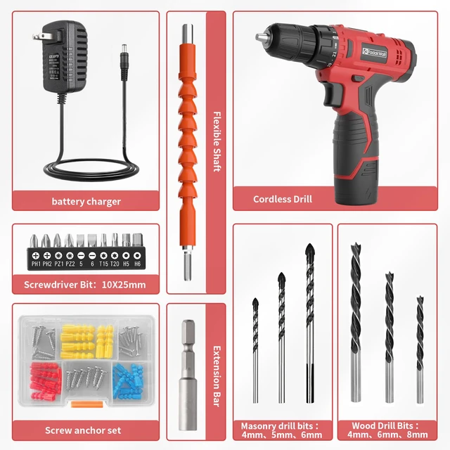 Alt view image 4 of 7 - Cordless Drill Set, 20V Electric Power Drill with Battery And Charger