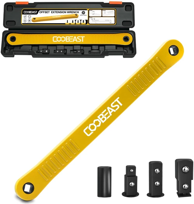 Main image of 3/8" Offset Extension Wrench Impact Ready Socket Extender Tool (Yellow) Versatile 1/4",3/8", 1/2" Square Drive Adapters,Universal Extensions Wrench,0° Swing Extender,for Small Place