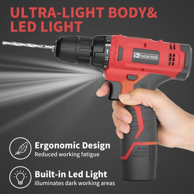 Alt view image 6 of 7 - Cordless Drill Set, 20V Electric Power Drill with Battery And Charger