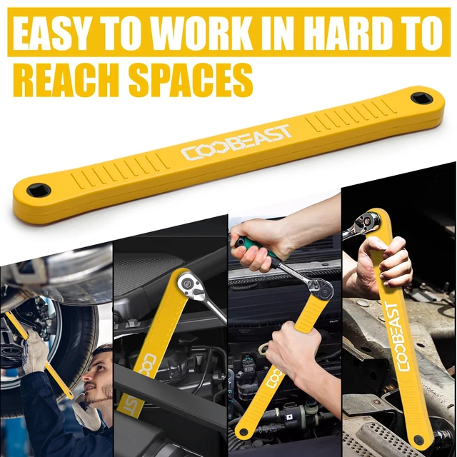 Alt view image 7 of 7 - 3/8" Offset Extension Wrench Impact Ready Socket Extender Tool (Yellow) Versatile 1/4",3/8", 1/2" Square Drive Adapters,Universal Extensions Wrench,0° Swing Extender,for Small Place