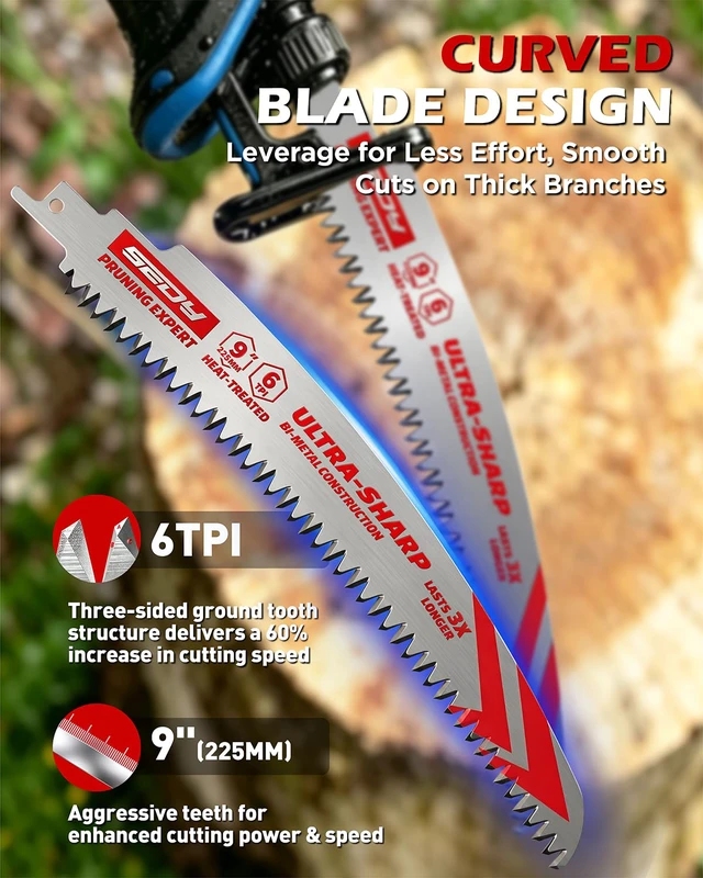 Alt view image 2 of 7 - 9 Inch Japanese Teeth Reciprocating Saw Blades, Arc Edge Wood Pruning Saw Blades 6TPI for Tree Trimming, Branch Cutting, Green Timber and Wet Wood, 3 Pack
