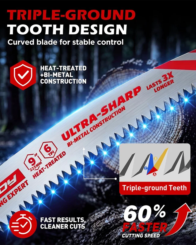 Alt view image 3 of 7 - 9 Inch Japanese Teeth Reciprocating Saw Blades, Arc Edge Wood Pruning Saw Blades 6TPI for Tree Trimming, Branch Cutting, Green Timber and Wet Wood, 3 Pack