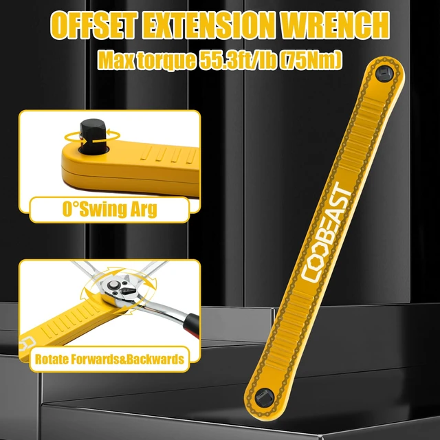 Alt view image 4 of 7 - 3/8" Offset Extension Wrench Impact Ready Socket Extender Tool (Yellow) Versatile 1/4",3/8", 1/2" Square Drive Adapters,Universal Extensions Wrench,0° Swing Extender,for Small Place