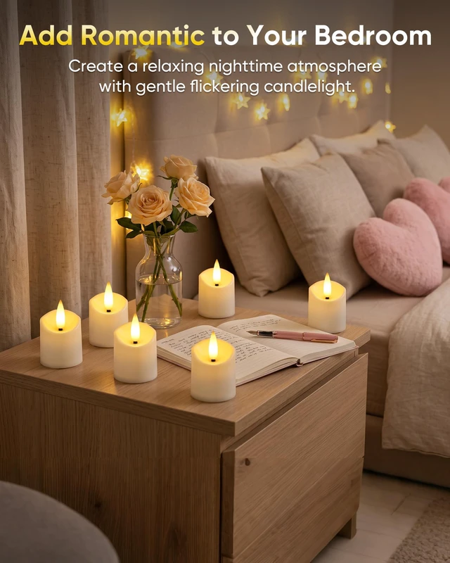 Alt view image 5 of 6 - 12 Pack Rechargeable Tea Light Candles with Remote, 2/4/6/8H Timer With 12 slot charging base, matched remote supports timer, dimmable brightness, flicker & steady light modes for home decor