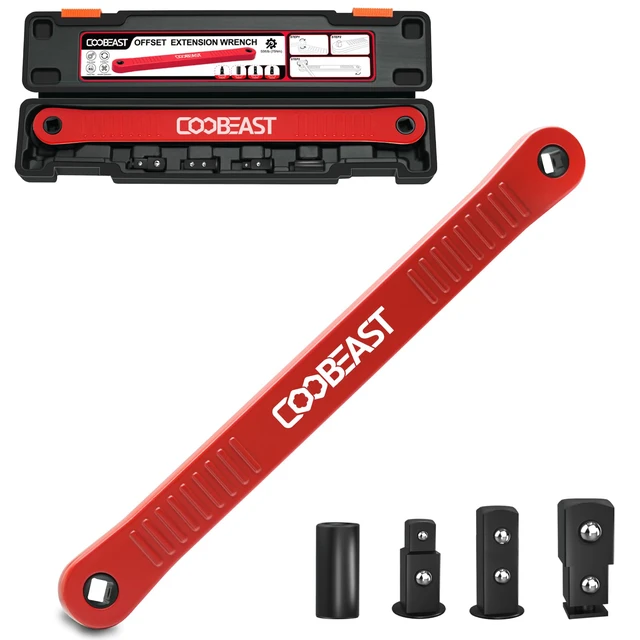 Main image of 3/8" Offset Extension Wrench Impact Ready Socket Wrench Extender ToolRed Versatile 1/4",3/8", 1/2" Square Drive Adapters,Universal Extensions Wrench,0° Swing Extender,for Small Place