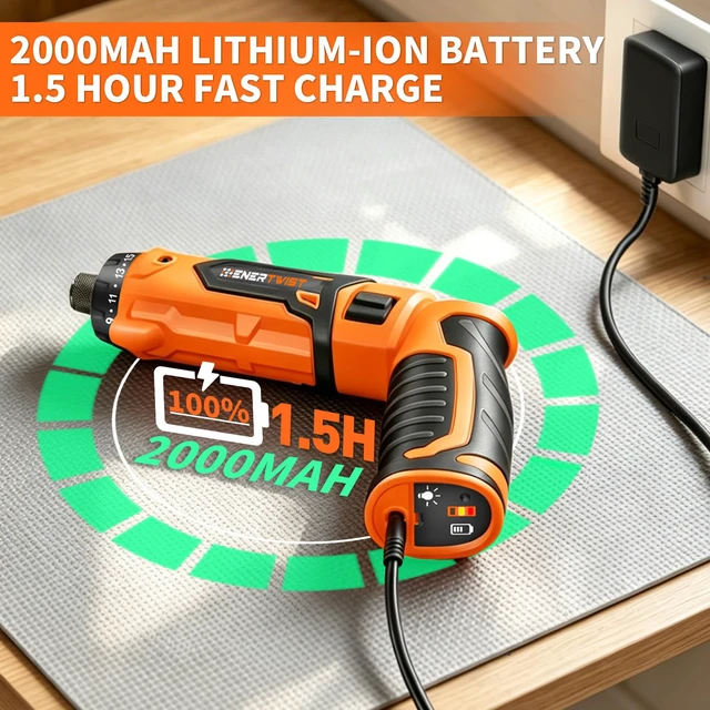 Alt view image 3 of 7 - 8V Cordless Electric Screwdriver Set with 1.5Hr Fast Rechargeable 2000mAh, 82 Accessory Kit, Max 10Nm 21+1 Torque, Ergonomic Dual Position Handle, Carrying Case, Safety Lock, LED Light