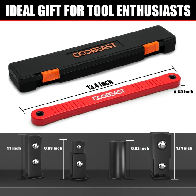 Alt view image 3 of 7 - 3/8" Offset Extension Wrench Impact Ready Socket Wrench Extender ToolRed Versatile 1/4",3/8", 1/2" Square Drive Adapters,Universal Extensions Wrench,0° Swing Extender,for Small Place