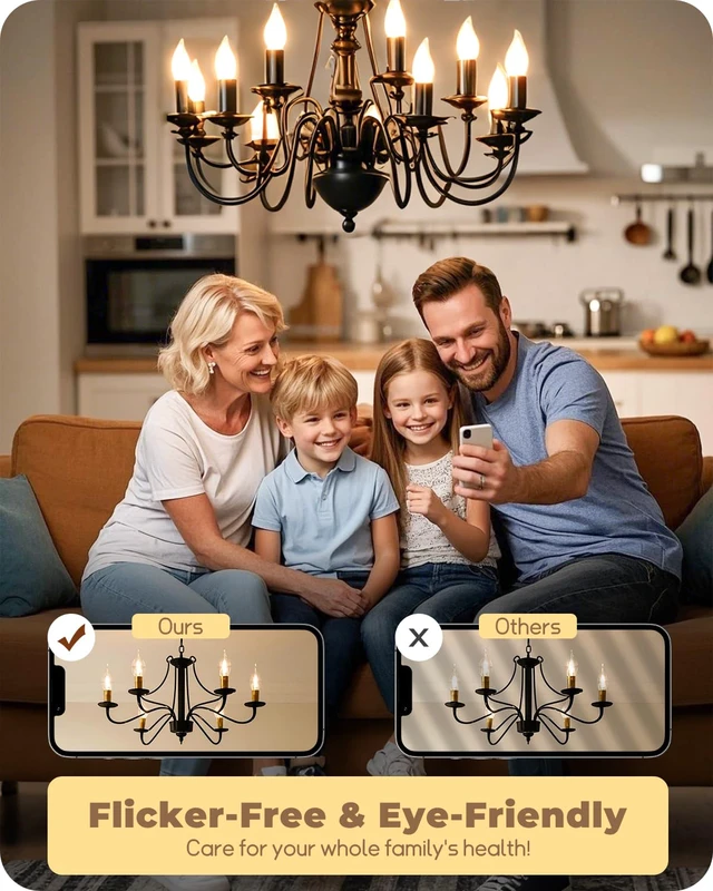 Alt view image 5 of 7 - LED Candelabra Light Bulb, Chandelier E12 Light Bulb, 60W Equivalent Candle Flame Tip 2700K, 5.5W 600LM, Dimmable, E12 Base, CA11, 80+ CRI, Clear Filament Bulb for Chandelier, Lamp, Candle light