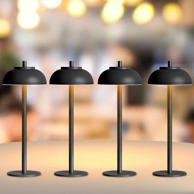 Main image of Cordless Table Lamps, Rechargeable LED Touch Lamp, Black, 4 Pack Waterproof, 5000mAh Battery, 3 Color Temperatures, 10-100% Touch Dimming, for Patio, Table Top, Dinner, Restaurant, Home Bar