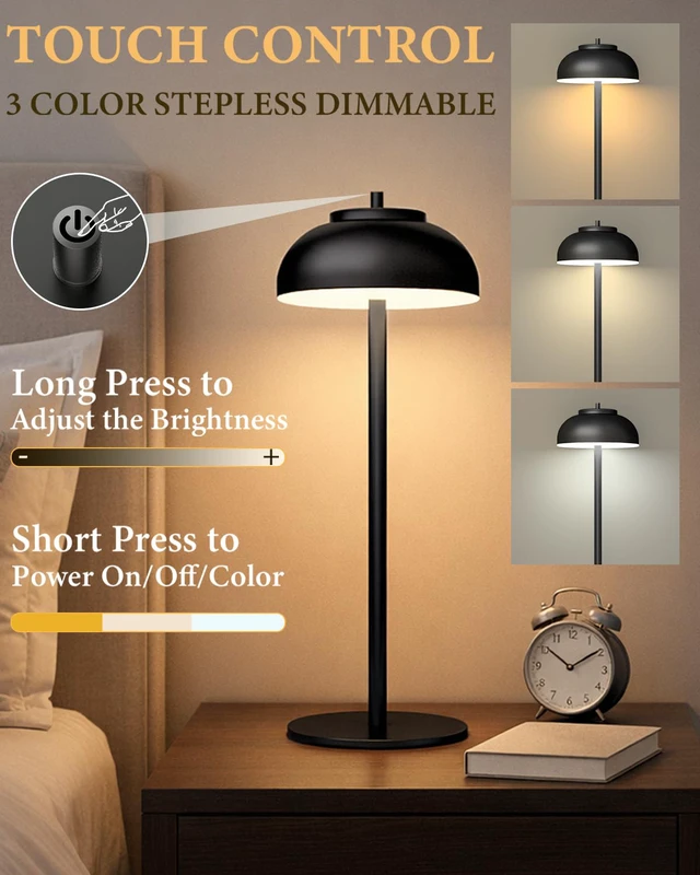 Alt view image 2 of 7 - Cordless Table Lamps, Rechargeable LED Touch Lamp, Black, 4 Pack Waterproof, 5000mAh Battery, 3 Color Temperatures, 10-100% Touch Dimming, for Patio, Table Top, Dinner, Restaurant, Home Bar