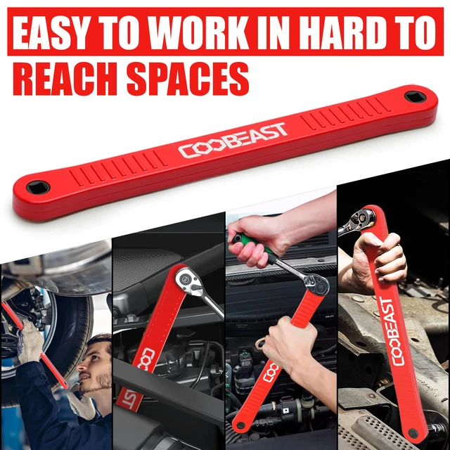 Alt view image 7 of 7 - 3/8" Offset Extension Wrench Impact Ready Socket Wrench Extender ToolRed Versatile 1/4",3/8", 1/2" Square Drive Adapters,Universal Extensions Wrench,0° Swing Extender,for Small Place