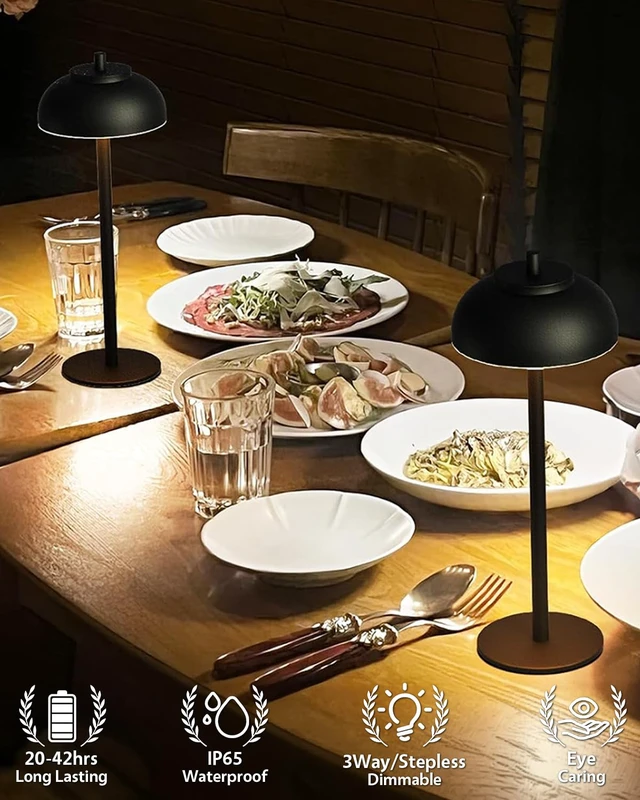 Alt view image 4 of 7 - Cordless Table Lamps, Rechargeable LED Touch Lamp, Black, 4 Pack Waterproof, 5000mAh Battery, 3 Color Temperatures, 10-100% Touch Dimming, for Patio, Table Top, Dinner, Restaurant, Home Bar