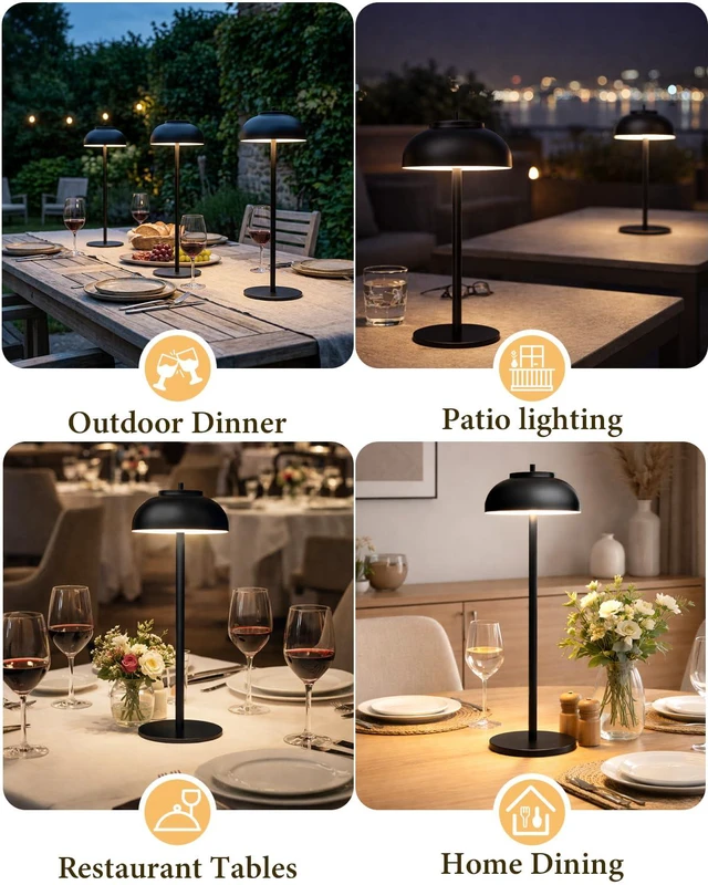 Alt view image 6 of 7 - Cordless Table Lamps, Rechargeable LED Touch Lamp, Black, 4 Pack Waterproof, 5000mAh Battery, 3 Color Temperatures, 10-100% Touch Dimming, for Patio, Table Top, Dinner, Restaurant, Home Bar