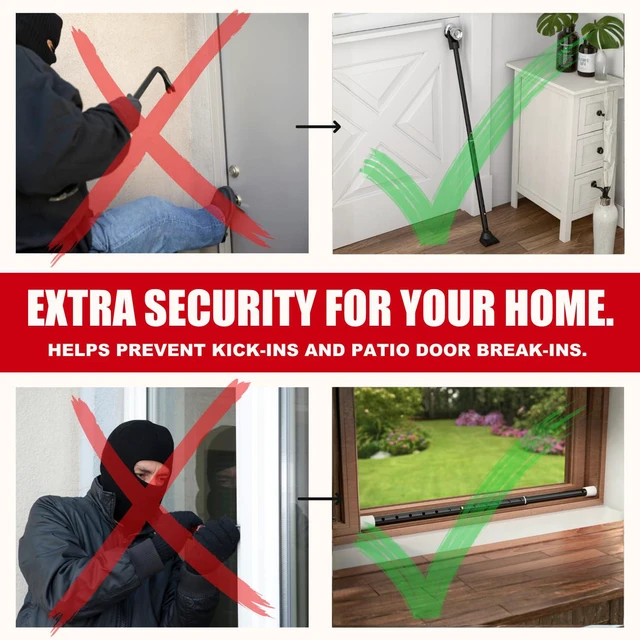 Alt view image 6 of 7 - 2-in-1 Door Security Bar & Sliding Patio Door Security Bar (2 Pack) via Interchangeable Caps - Constructed of High Grade Iron - Black