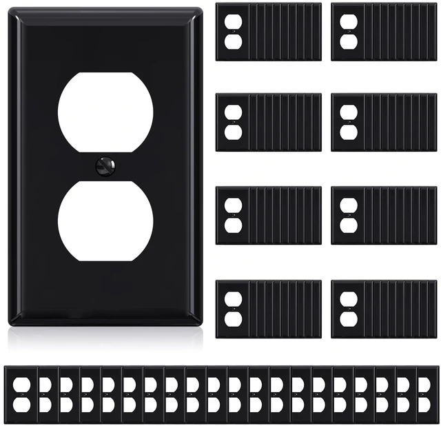 Main image of Duplex Receptacle Outlet Covers, 1-Gang Standard Size Wall Plates, Unbreakable Polycarbonate Dual Outlet Faceplates Covers, UL Listed, Color-matched Screws Included (100 Pack, Glossy Black)