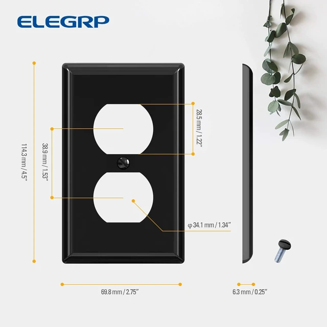 Alt view image 4 of 6 - Duplex Receptacle Outlet Covers, 1-Gang Standard Size Wall Plates, Unbreakable Polycarbonate Dual Outlet Faceplates Covers, UL Listed, Color-matched Screws Included (100 Pack, Glossy Black)