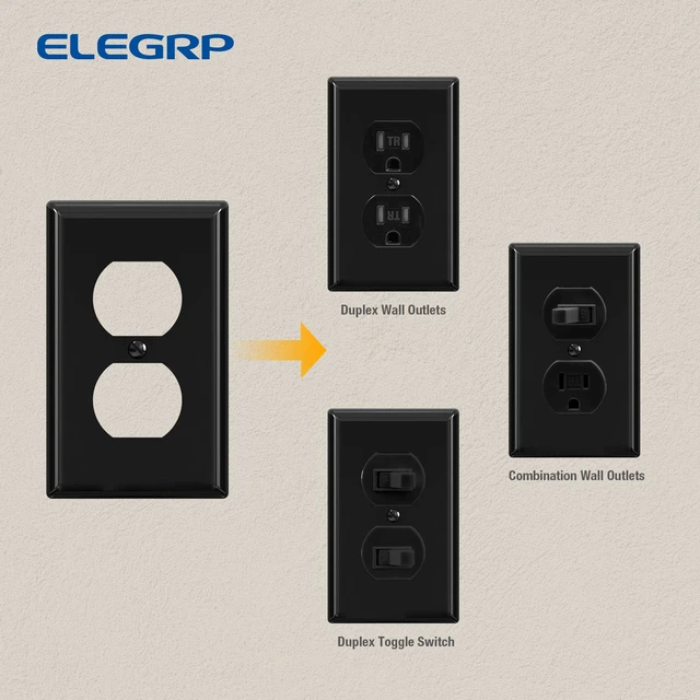 Alt view image 5 of 6 - Duplex Receptacle Outlet Covers, 1-Gang Standard Size Wall Plates, Unbreakable Polycarbonate Dual Outlet Faceplates Covers, UL Listed, Color-matched Screws Included (100 Pack, Glossy Black)