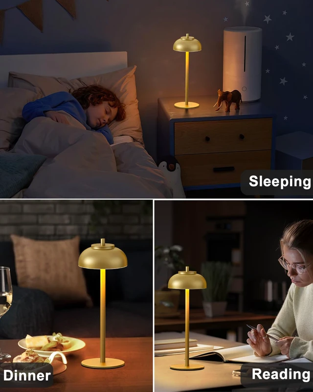 Alt view image 2 of 5 - Cordless Table Lamps, Rechargeable LED Touch Lamp, Gold, 4 Pack Waterproof, 5000mAh Battery, 3 Color Temperatures, 10-100% Touch Dimming, for Patio, Table Top, Dinner, Restaurant, Home Bar