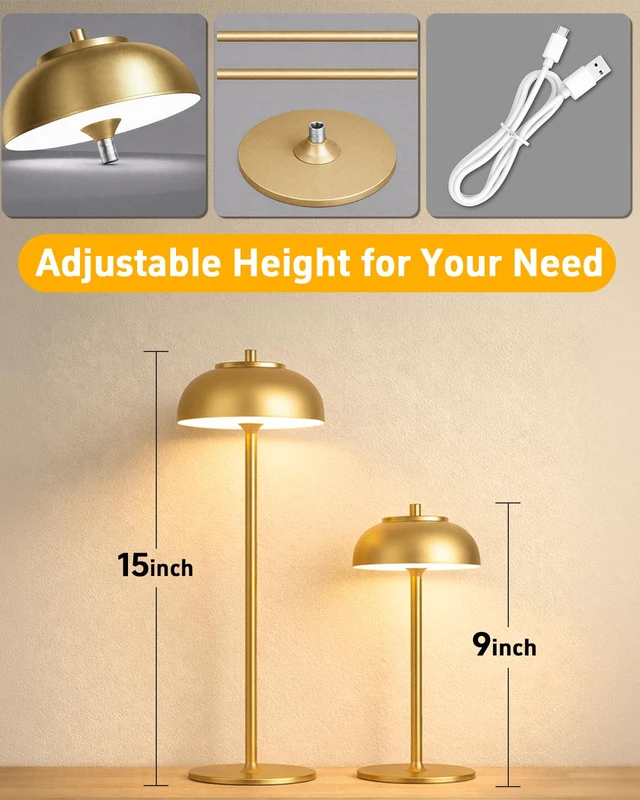 Alt view image 5 of 5 - Cordless Table Lamps, Rechargeable LED Touch Lamp, Gold, 4 Pack Waterproof, 5000mAh Battery, 3 Color Temperatures, 10-100% Touch Dimming, for Patio, Table Top, Dinner, Restaurant, Home Bar