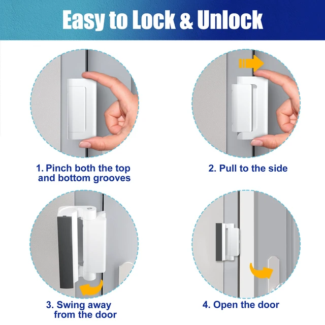 Alt view image 4 of 7 - 2 Pack Door Reinforcement Lock, Home Security Door Lock, Child Proof, White Door Safety Lock for Front Door, Toddler Proof Door Latch for Entry Door Security, Includes 8 Screws