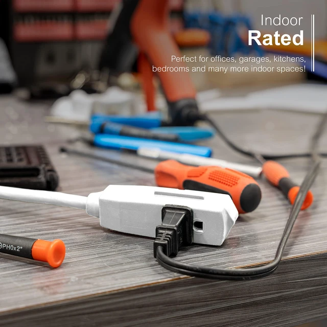 Alt view image 5 of 5 - 3-Outlet Flat Extension Cord 25 Ft Grounded Extension Cord 3 Prong Flat Plug Extension Cord with Multiple Outlets, Indoor Power Strip 16 Gau UL Listed White 69920
