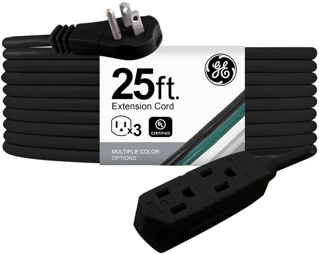 Main image of 3-Outlet Flat Extension Cord 25 Ft Grounded Extension Cord with Multiple Outlets 3 Prong Outlet Extender Flat Plug Power Strip Indoor Extension Cord 16 Gau UL Listed Black 69921