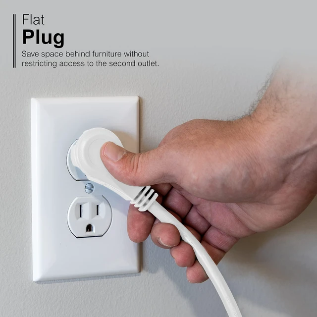 Alt view image 4 of 5 - 3-Outlet Flat Extension Cord 25 Ft Grounded Extension Cord 3 Prong Flat Plug Extension Cord with Multiple Outlets, Indoor Power Strip 16 Gau UL Listed White 69920