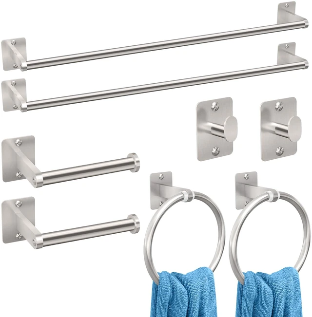 Main image of 8-Piece Brushed Nickel Bathroom Hardware Set, 24 inch Towel Bar Towel Racks for Bathroom Accessories Set, Robe Towel Hooks, Toilet Paper Holder Wall Mounted