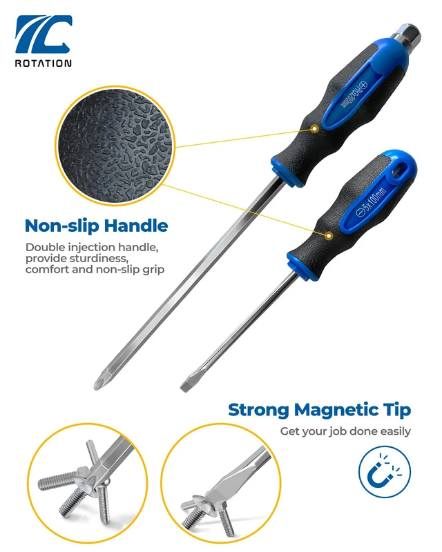 Alt view image 3 of 6 - 12pc Magnetic Screwdriver Set, 6 Phillip & 6 Flat Nichrome tips Head Screwdrivers, half with Go-Thru Steel Blades, High Torque Silver Tip Gloss Blade