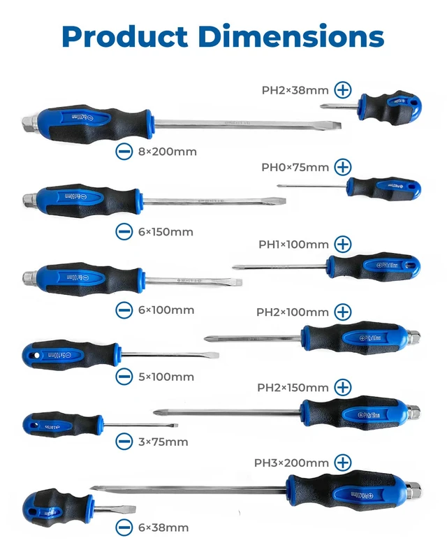 Alt view image 5 of 6 - 12pc Magnetic Screwdriver Set, 6 Phillip & 6 Flat Nichrome tips Head Screwdrivers, half with Go-Thru Steel Blades, High Torque Silver Tip Gloss Blade